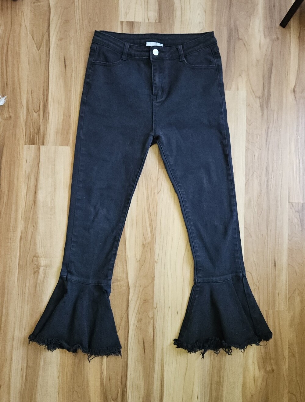 Hayden Black Flare Jeans with Frayed Hem